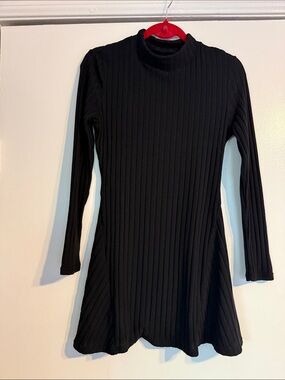 HALARA Black Ribbed Long-Sleeve Mock Neck Dress